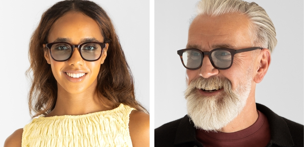 Bute_RosewoodStripe_Glasses_with_Seabreeze_tint_on_model
