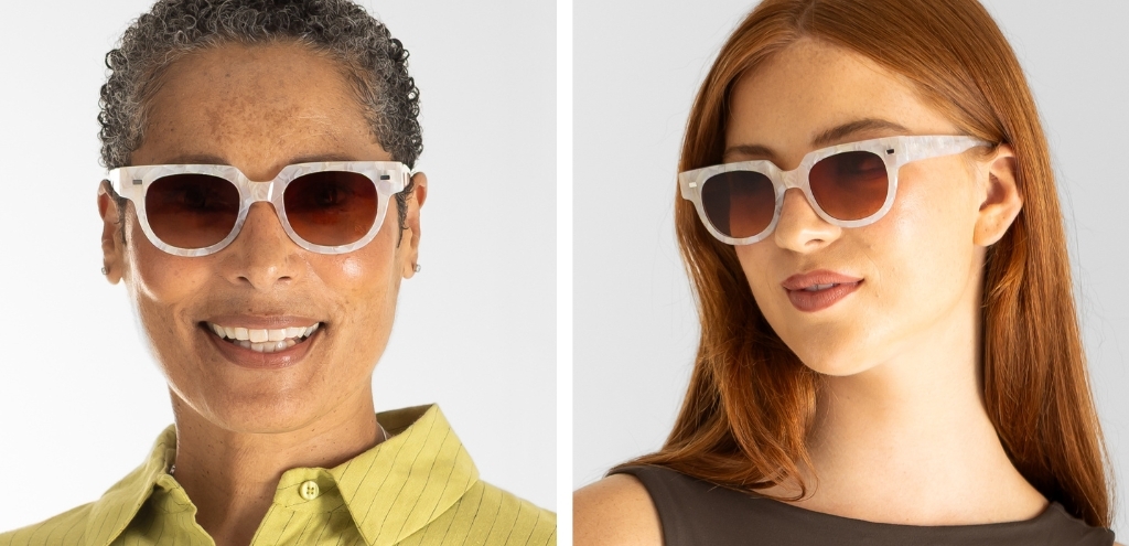 Models wearing IOLLA Allan Speckled Ivory sunglasses