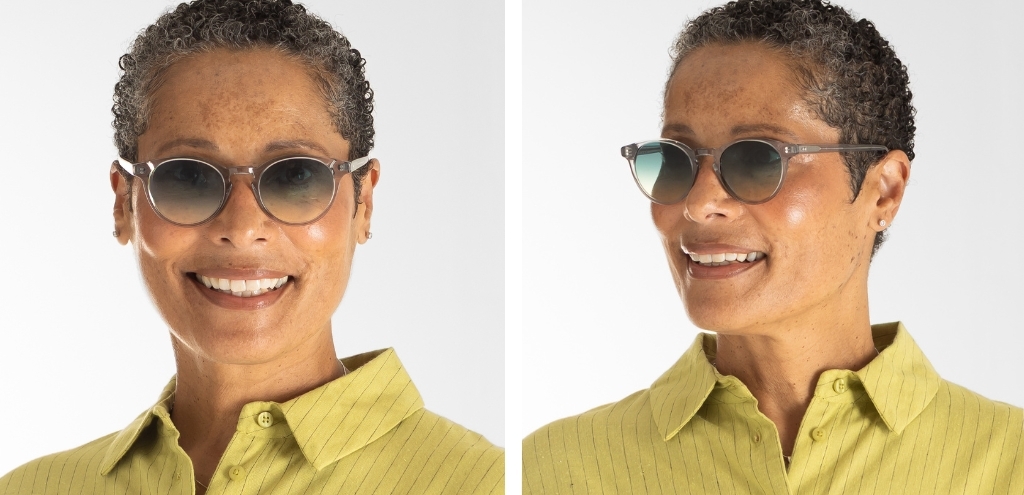 Bell Light Grey Crystal sunglasses on model