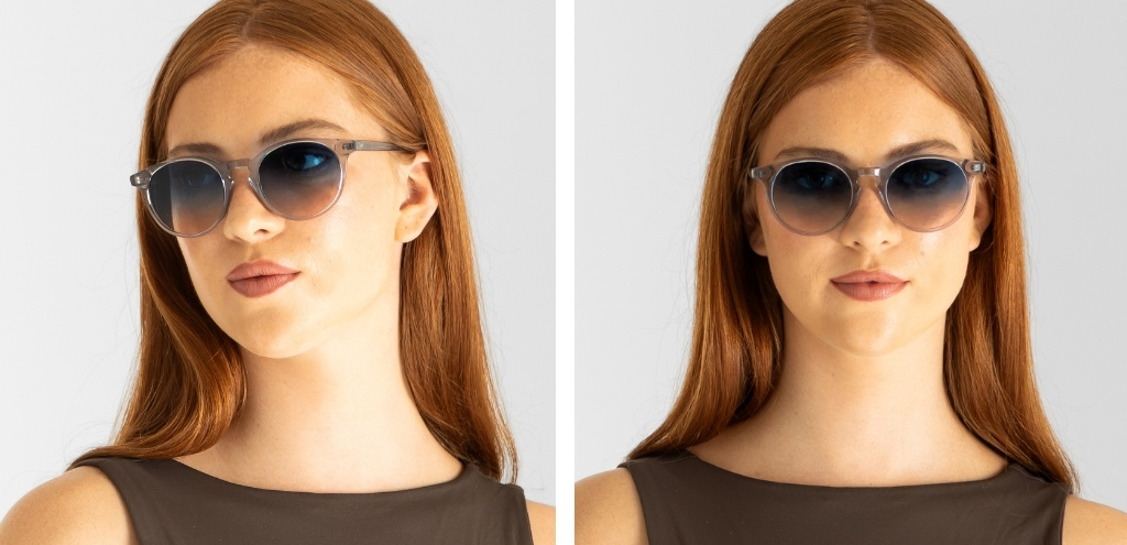 Model wearing IOLLA Big Bell Light Grey Crystal sunglasses