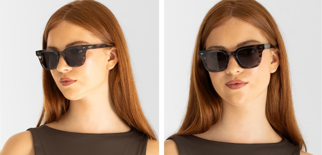 IOLLA Clyde teal crystal sunglasses worn by model
