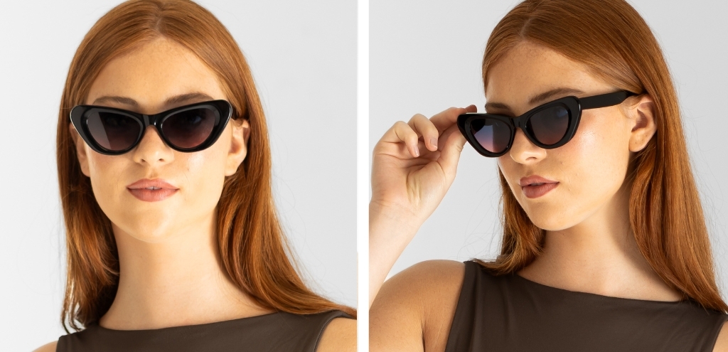 Model wearing IOLLA Kelly Black Sunglasses