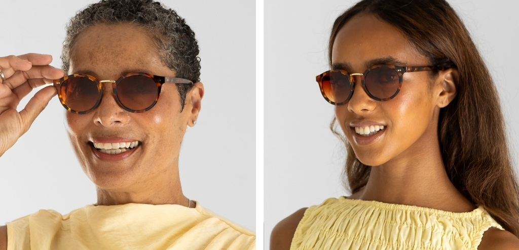 Murray Caramel Tortoise Sunglasses worn by model 