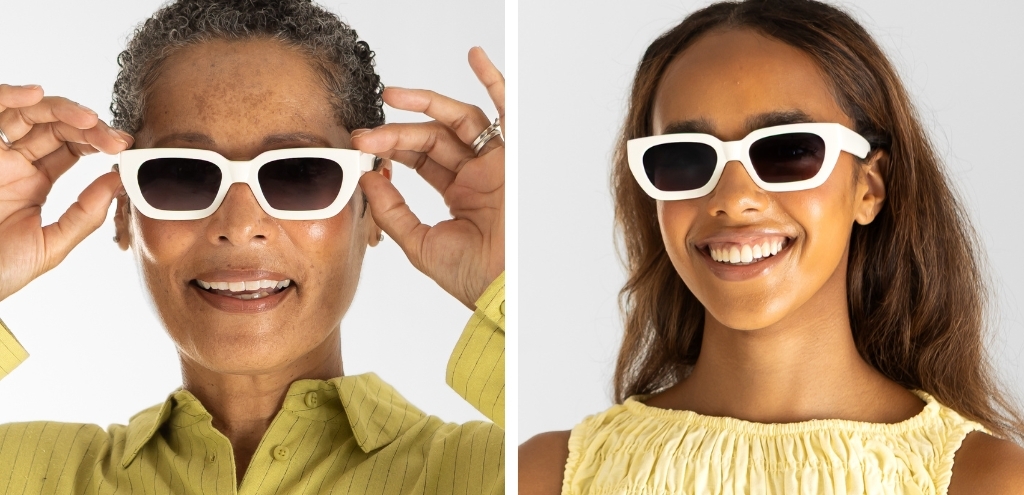 Models wearing IOLLA Shaw White Sunglasses with Gradient lens