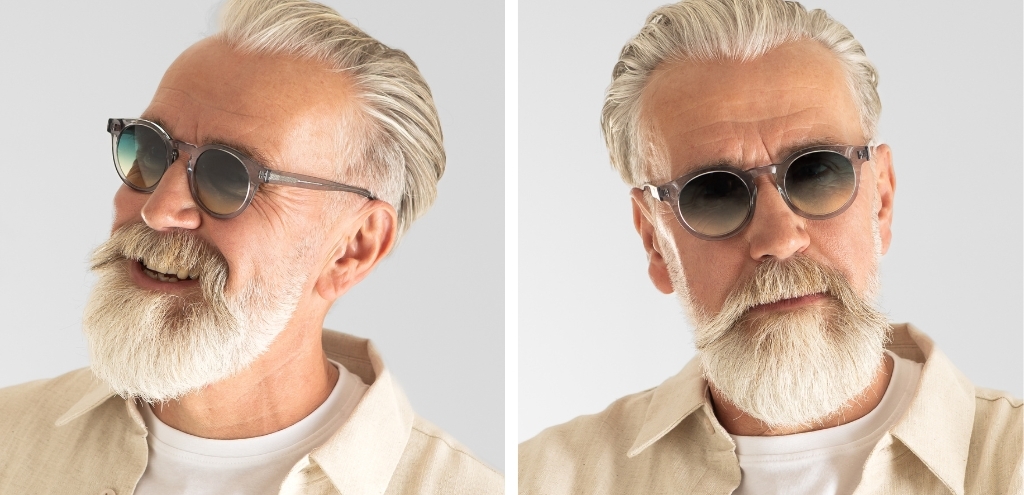 Model wearing IOLLA Somerville Light Grey Crystal Sunglasses with Gradient lenses