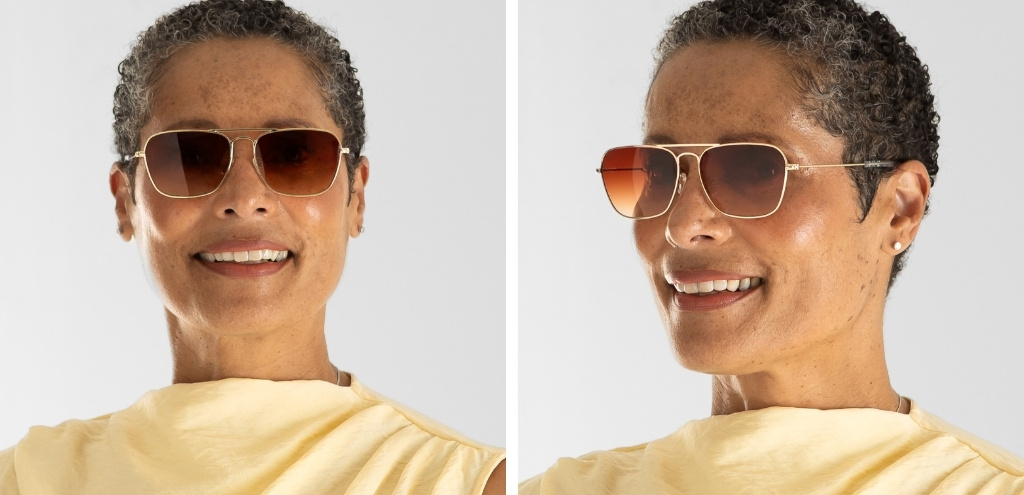 Walker Chrome Gold Sunglasses with gradient lenses worn by model