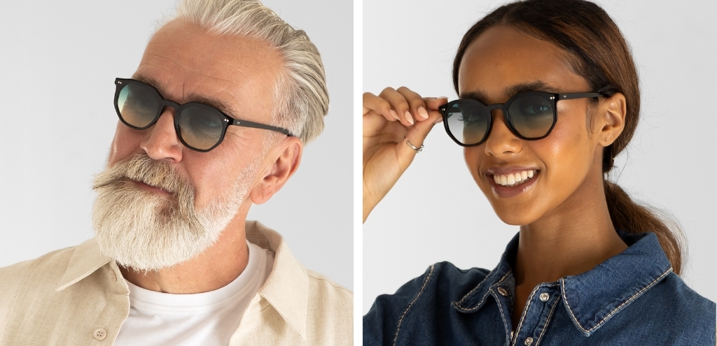 Models wearing IOLLA Williams Black Sunglasses with Gradient