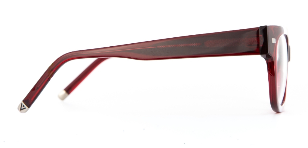 Red IOLLA frame facing sidewards on a white background