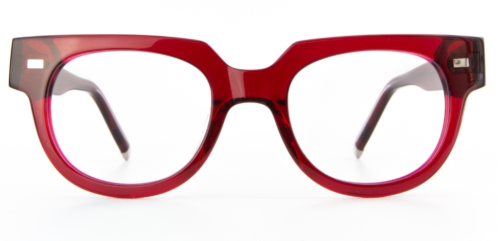 Red IOLLA frame facing front facing on white background