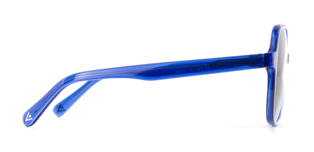 Bonnie Deep Blue Sunglasses facing Sideways on white background