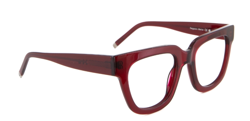 Ferguson Merlot (red) glasses sitting at angle on white background