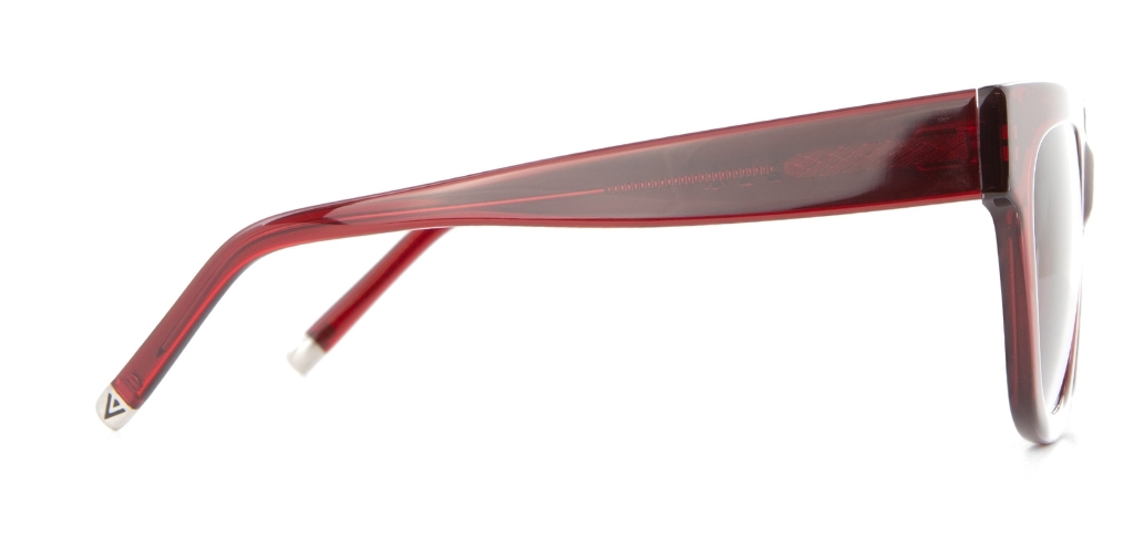 Ferguson Red Sunglasses positioned sideways on a white background