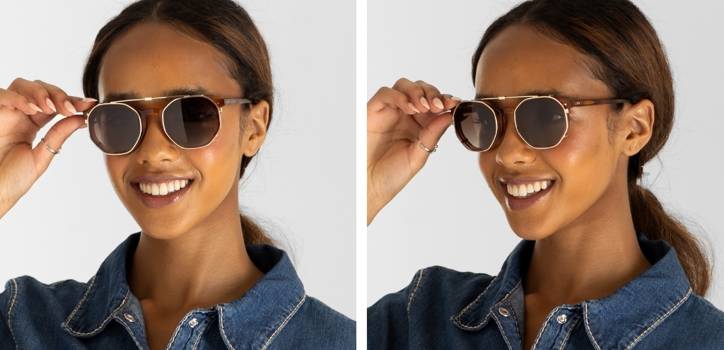 Williams Clip on in Chrome Gold worn by female model