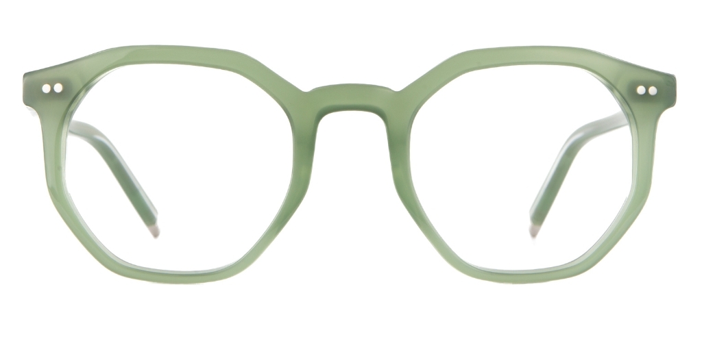 Khaki Green Octagonal glasses front facing on white background