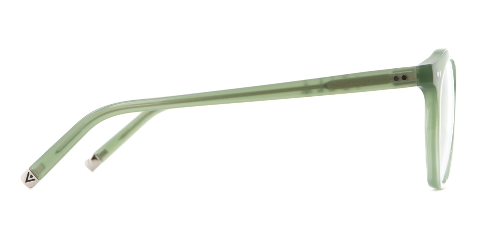 Khaki Green Octagonal glasses facing sideways on white background