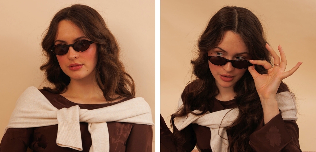 Tortoiseshell havana oval sunglasses with dark brown lenses and full-rim acetate design.