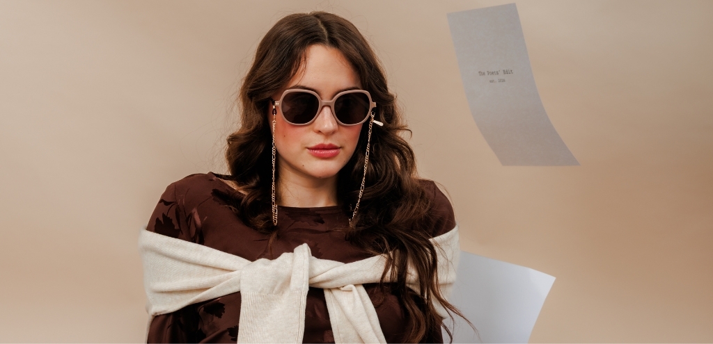 Mocha brown round acetate sunglasses with dark brown lenses, full-rim frame.