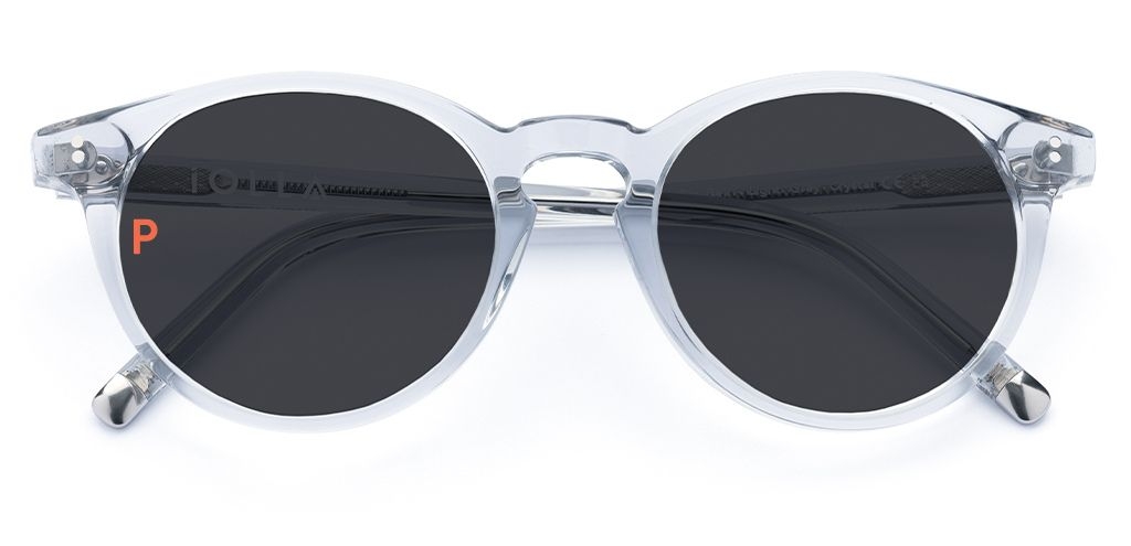 Big Bell Light Grey Crystal Sunglasses with Grey Polarised Lenses.
