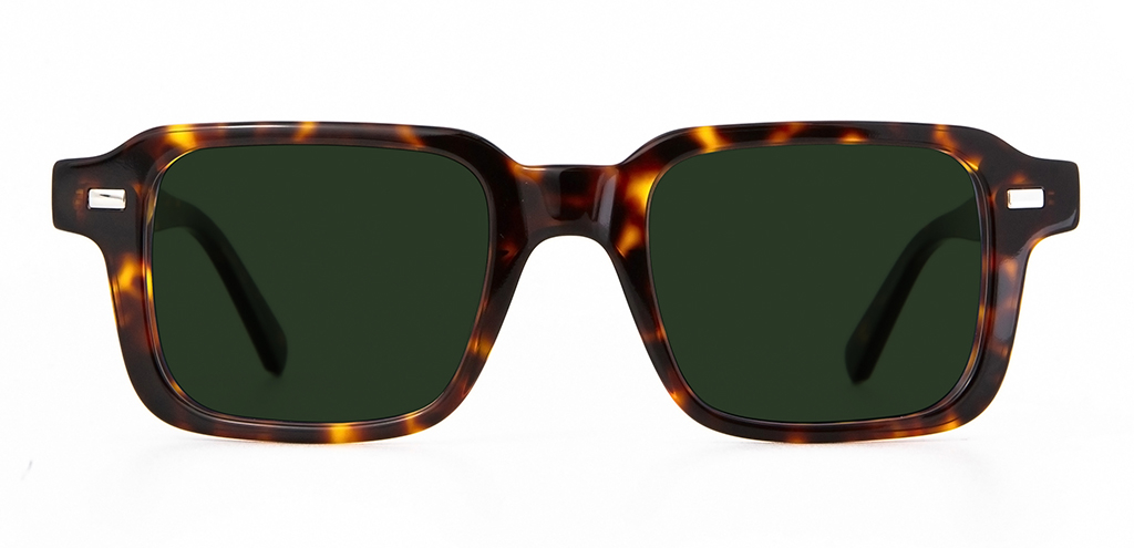Angus Sunglasses in Deep Havana with Green Lenses