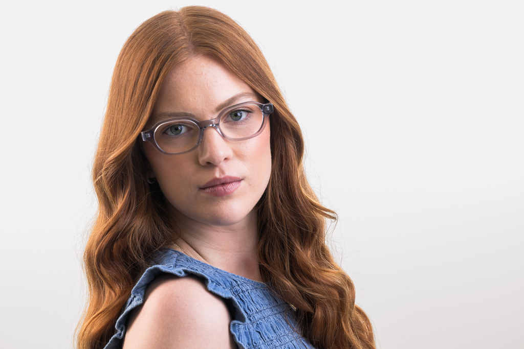 IOLLA Dunbar Glasses in Light Grey Crystal Shown on Female Model