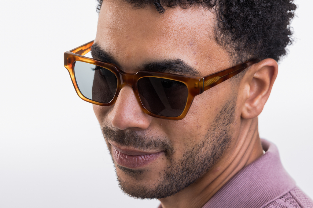 IOLLA Macrae Sunglasses in Amber with Green Lenses