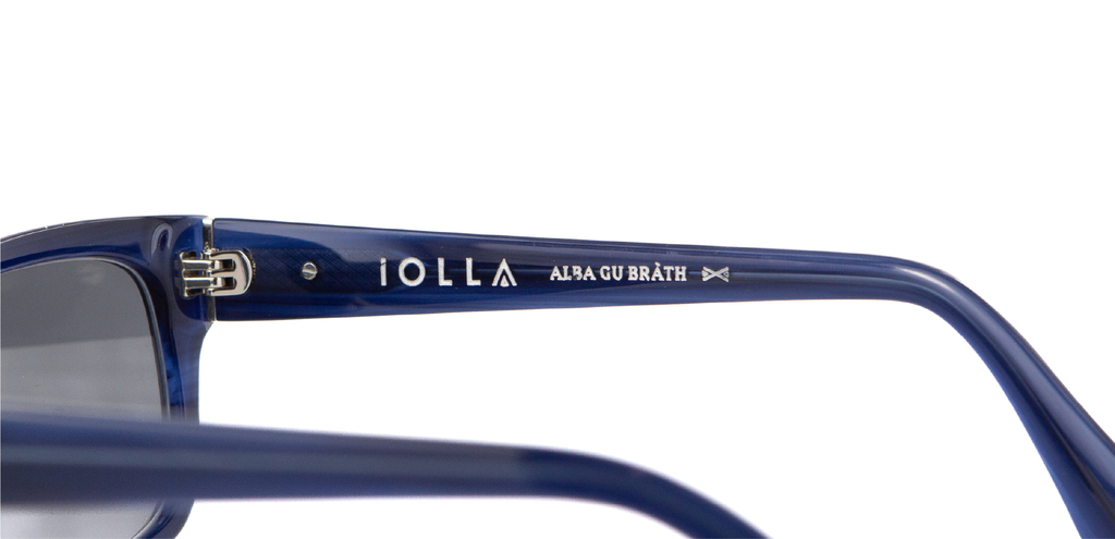 Limited edition Alba gu brath engraving shown on IOLLA Maclean Sunglasses