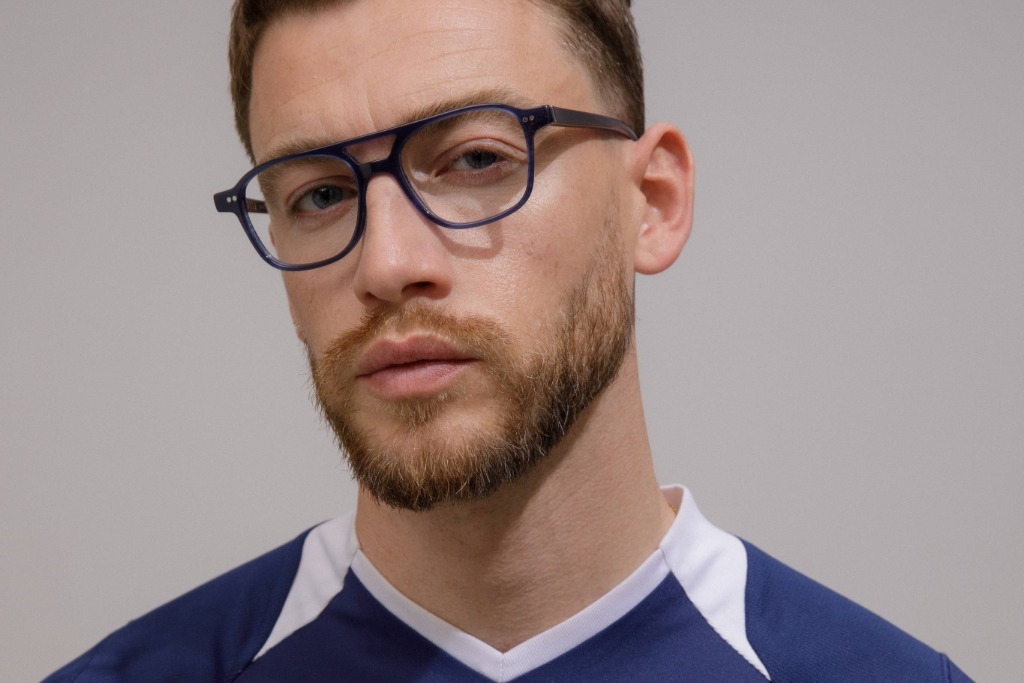 Male model showcasing IOLLA Ramsay Stone Blue Glasses