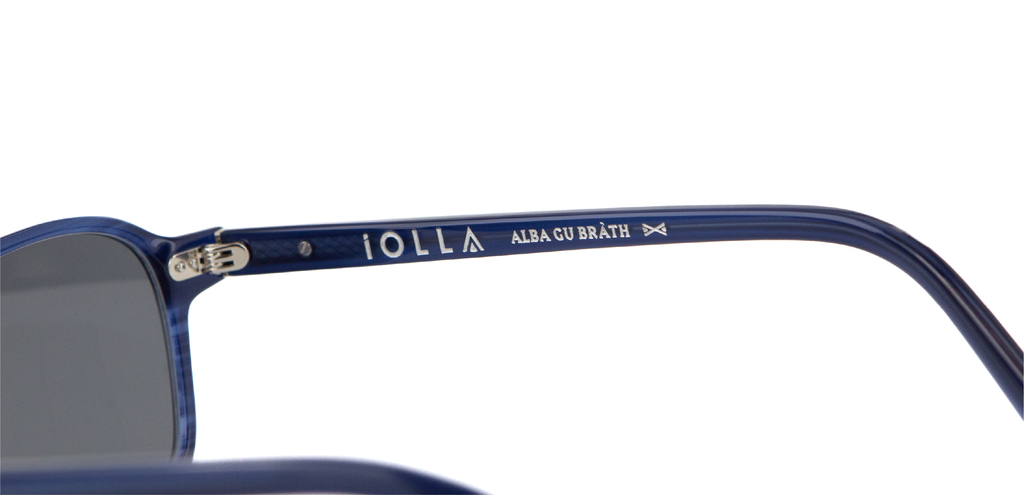 Limited edition Alba gu brath engraving shown on IOLLA Ramsay Sunglasses