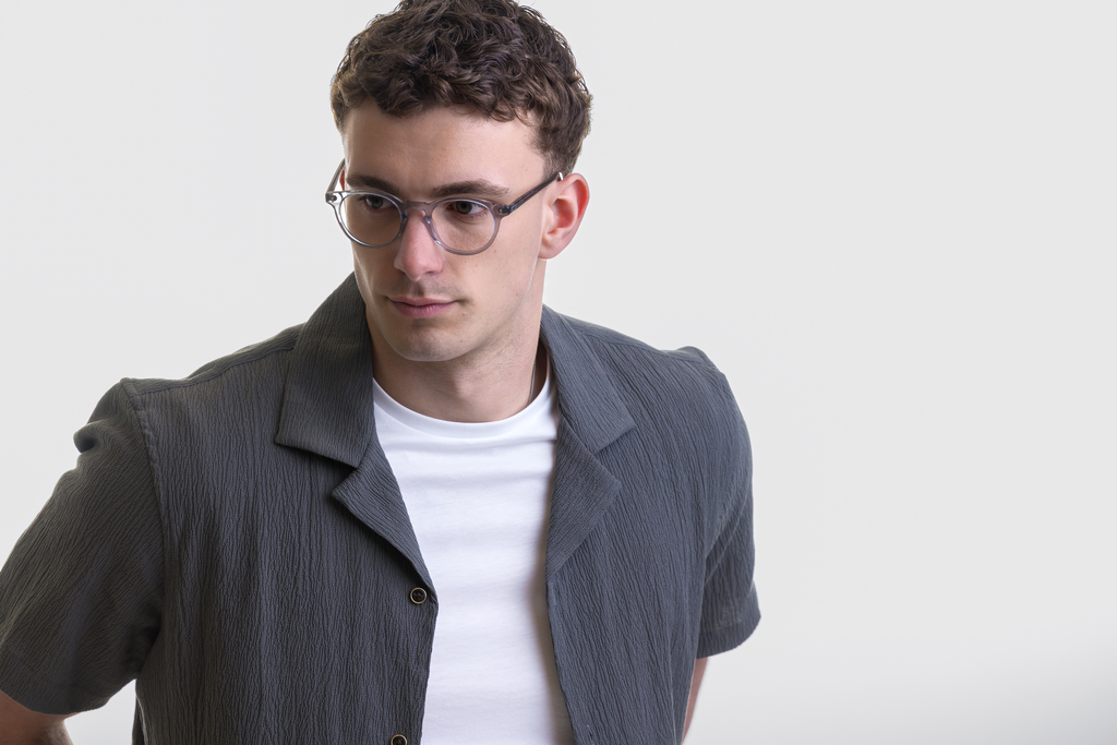male model wearing Bell Light Grey Crystal Glasses