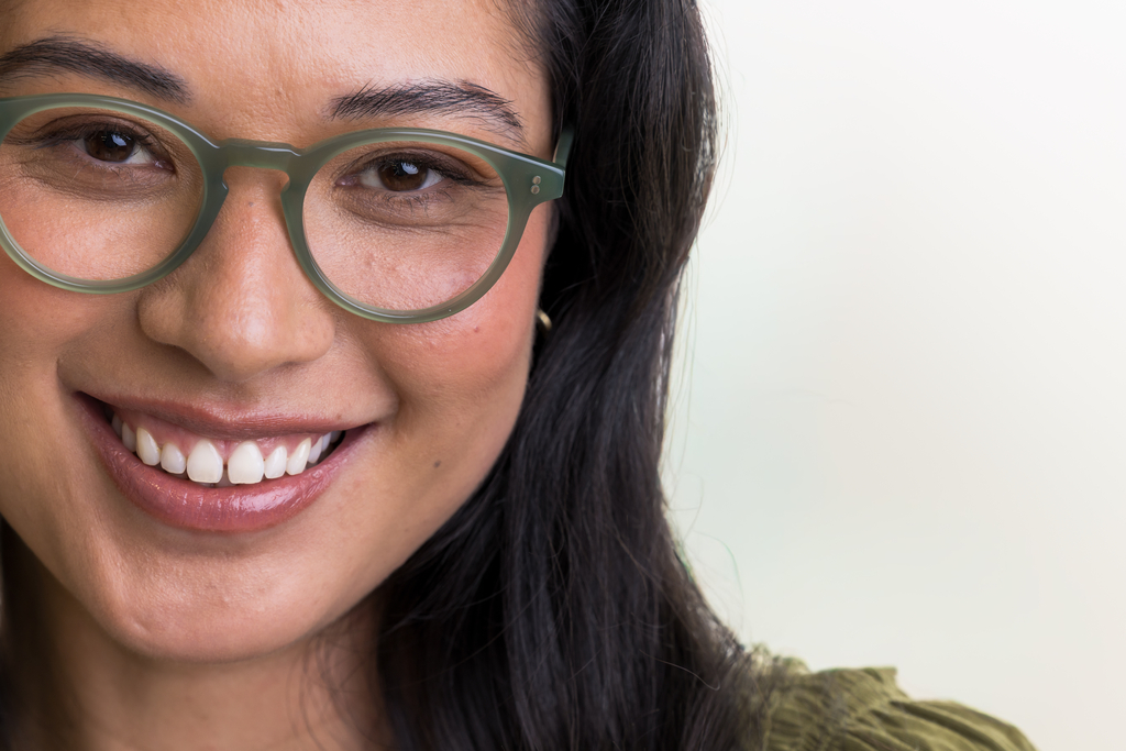 female model wearing Bell Khaki Green Glasses