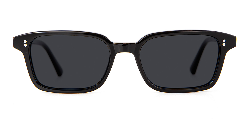 Front view of 001 Black Sunglasses with Grey Lenses