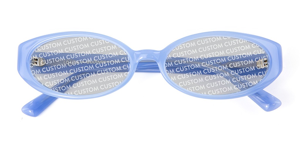 Folded view of 002 Icy Blue Sunglasses with Custom Tints
