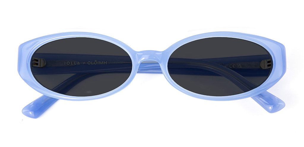 Folded view of 002 Icy Blue Sunglasses with Grey Lenses