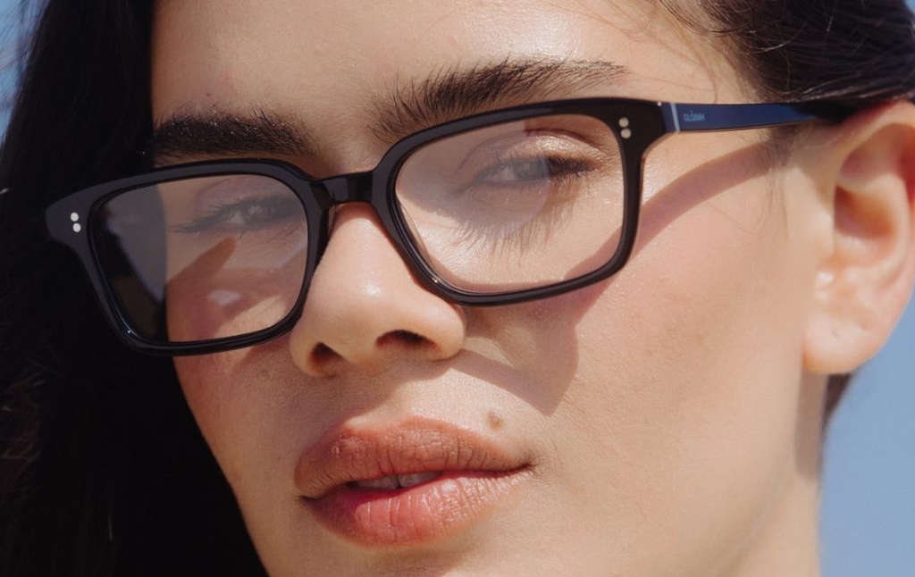 Model wearing 001 Black Glasses front view