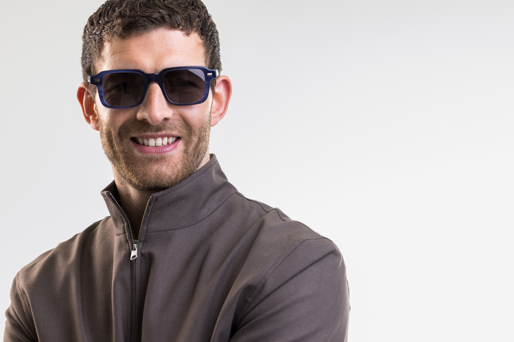 male model wearing IOLLA Angus sunglasses in stone blue