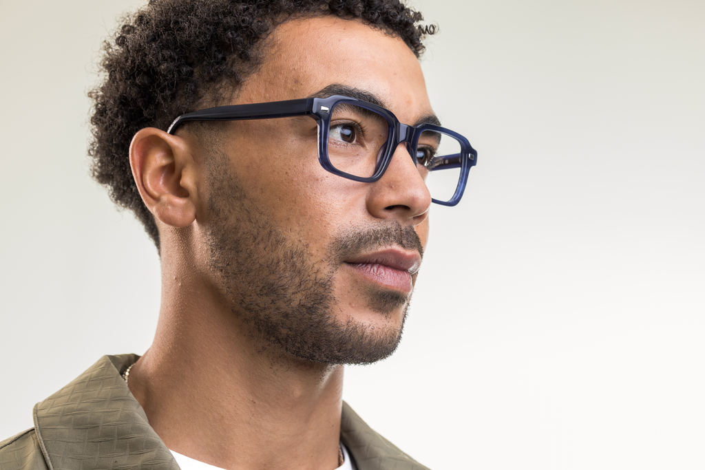 male model wearing IOLLA Angus Stone Blue Glasses