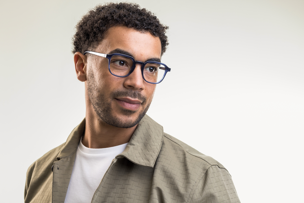 male model wearing IOLLA Boyd Stone Blue Glasses