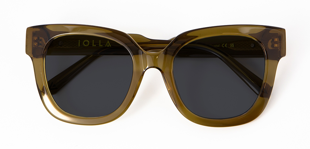 Ferne sunglasses in Husk Crystal with grey lenses front unfolded view