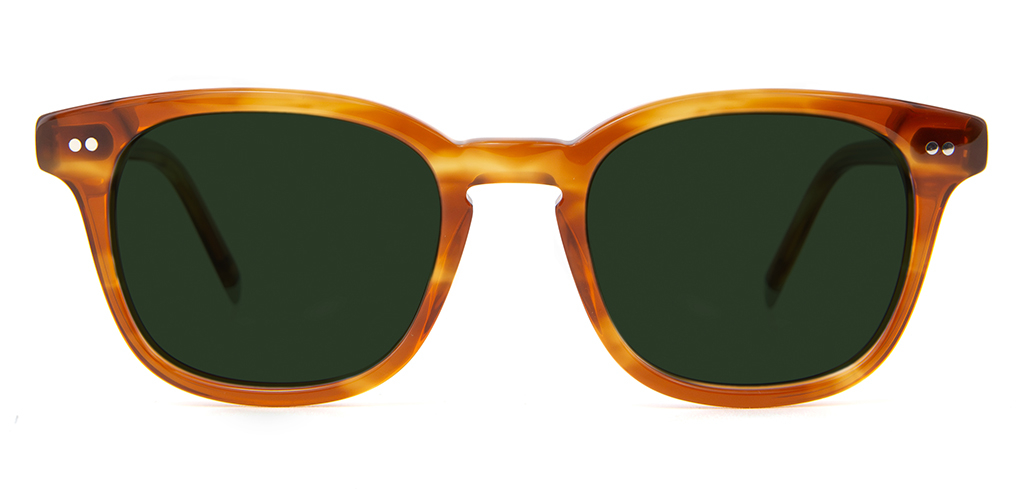 Connolly Cinnamon Swirl sunglasses with green lenses front unfolded view