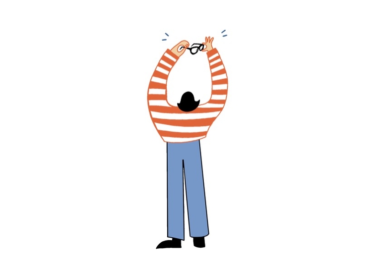 Cartoon icon of a person cleaning glasses