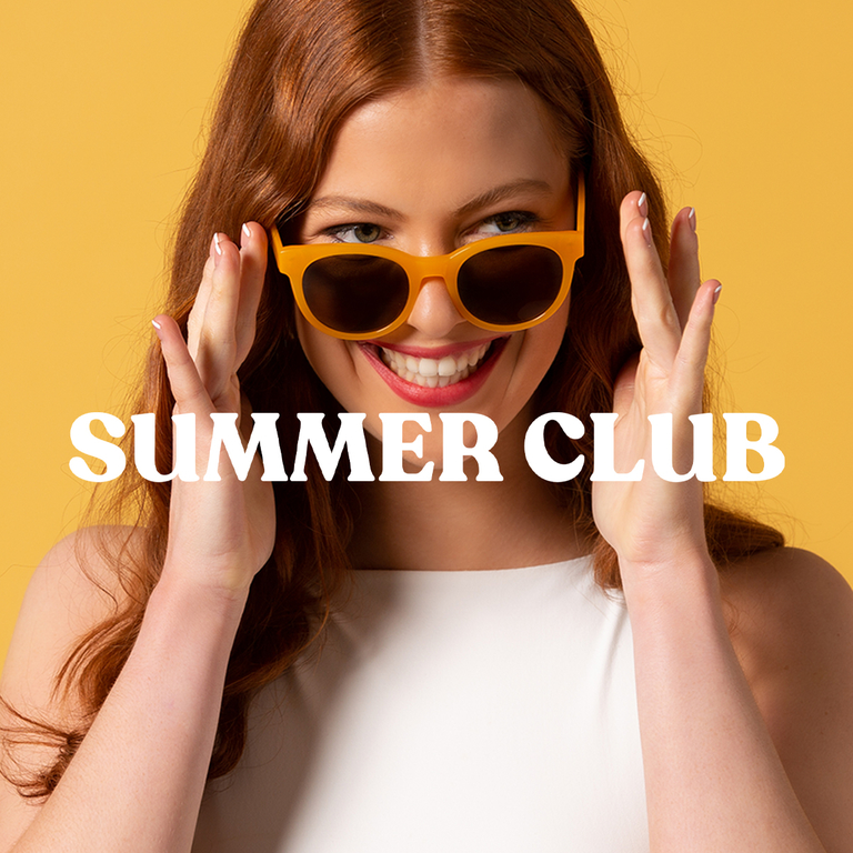 summer club with model wearing honey sunglasses