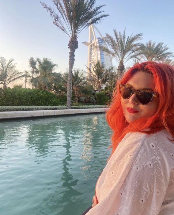 Gemma Davers wearing Golden Mist sunglasses in Dubai