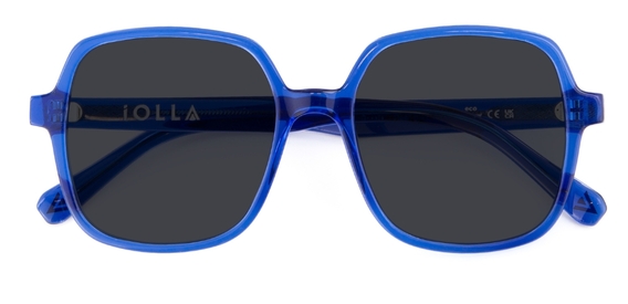 Blue IOLLA Sunglasses with Grey Lenses folded on a white background
