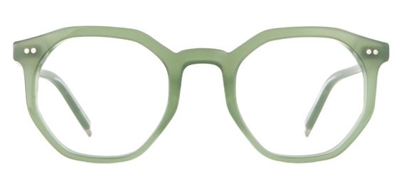 Khaki Green Octagonal glasses front facing on white background
