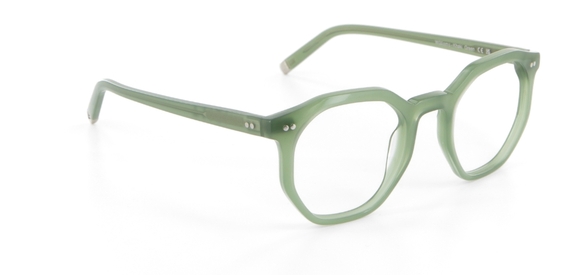 Khaki Green Octagonal glasses facing sideways on white background
