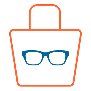 Orange back outlined in orange with blue glasses frame in centre