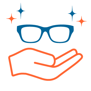 Blue glasses in orange hand graphic