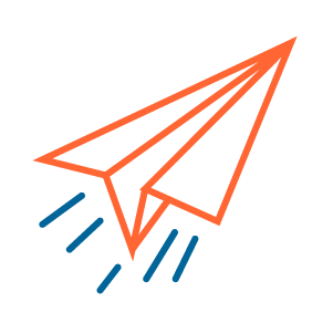 Orange paper plane graphic to stand for delivery
