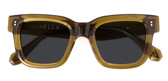 Brodie Sunglasses in Husk Crystal with grey lenses front folded view