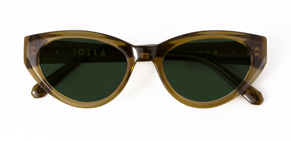 Jura Sunglasses in Husk Crystal with classic green lenses front folded view 